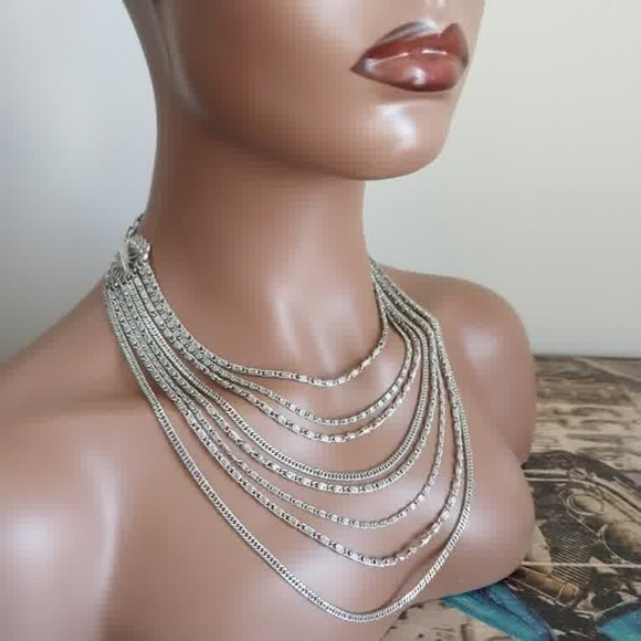 Vintage Layered Silver Multi-Row Necklace for Women - Picture 10 of 11